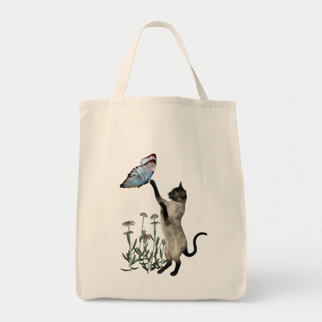 Siamese Cat Butterflies Daisy Flowers Tote Bag (Front)