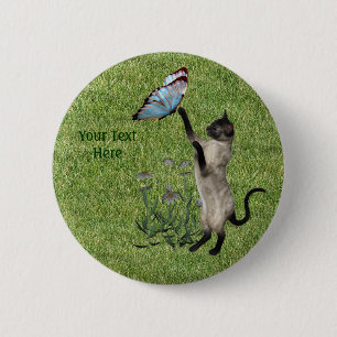 Siamese Cat Butterfly Button