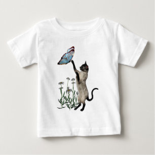 Siamese Cat Butterfly Daisies Baby T-Shirt