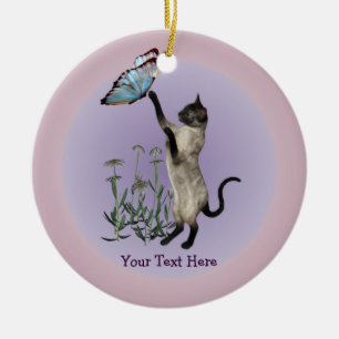 Siamese Cat Butterfly Daisies Personalised Ornamen Ceramic Ornament