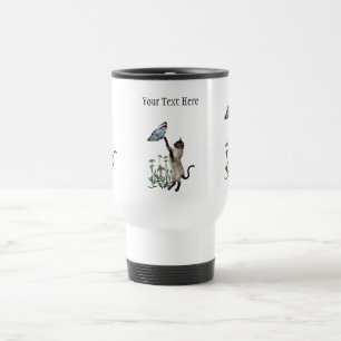Siamese Cat Butterfly Daisies Travel Mug