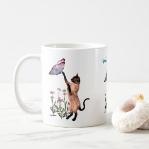 Siamese Cat Butterfly Daisy Personalized Coffee Mug