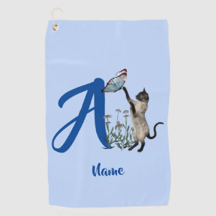 Siamese Cat Butterfly Monogram Initial A Name Golf Towel
