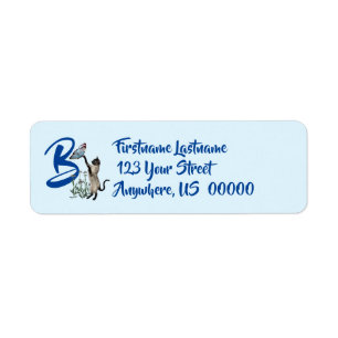 Siamese Cat Butterfly Monogram Initial B Address Return Address Label