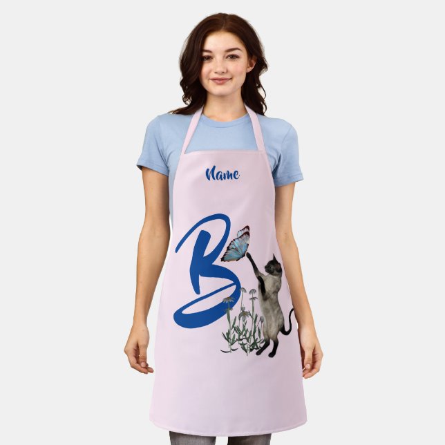 Siamese Cat Butterfly Monogram Initial B Name Apron (Worn)