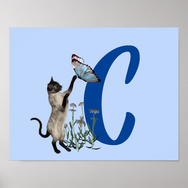 Siamese Cat Butterfly Monogram Initial C  Poster (Front)