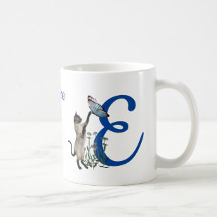 Siamese Cat Butterfly Monogram Initial E Name Coffee Mug