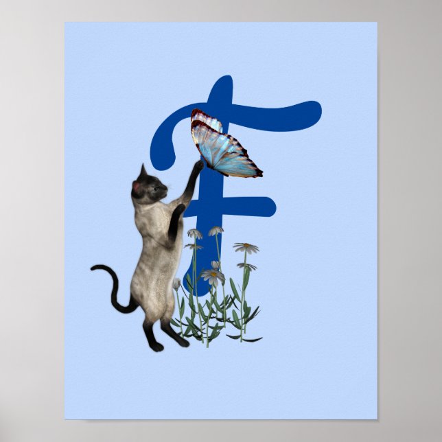 Siamese Cat Butterfly Monogram Initial F Poster (Front)