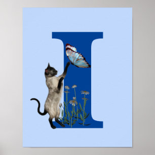 Siamese Cat Butterfly Monogram Initial I Poster