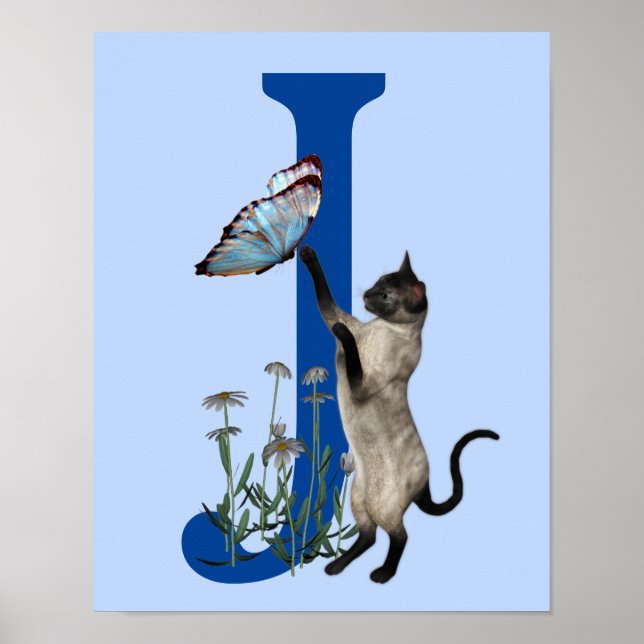Siamese Cat Butterfly Monogram Initial J Poster (Front)
