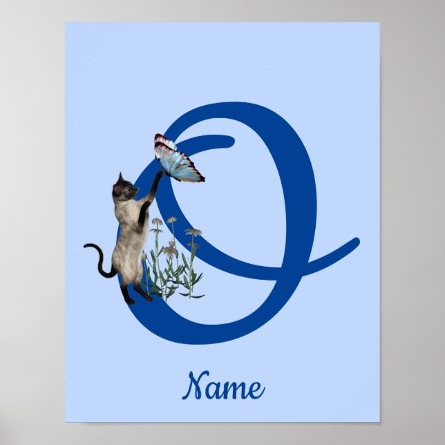 Siamese Cat Butterfly Monogram Initial O Name Poster (Front)