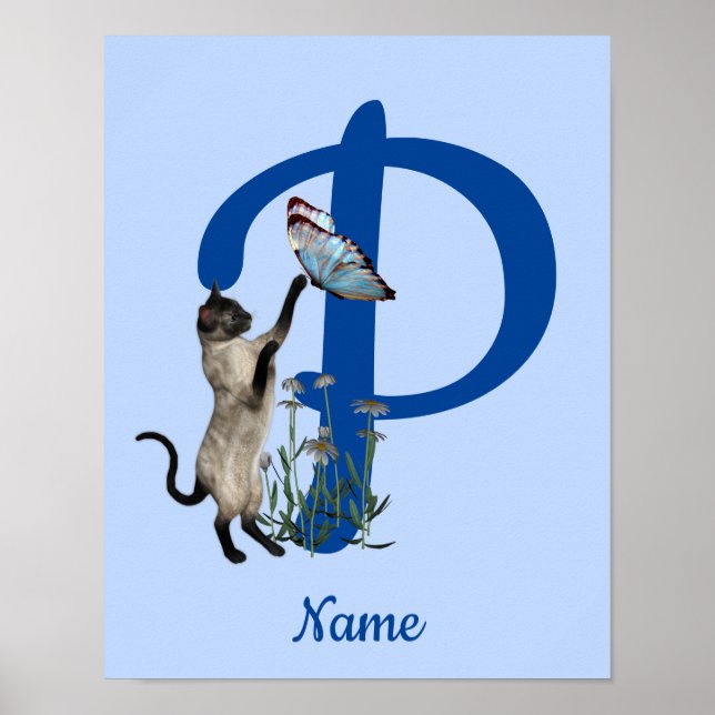 Siamese Cat Butterfly Monogram Initial P Your Name Poster (Front)