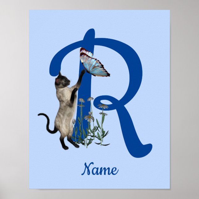 Siamese Cat Butterfly Monogram Initial R Name Poster (Front)