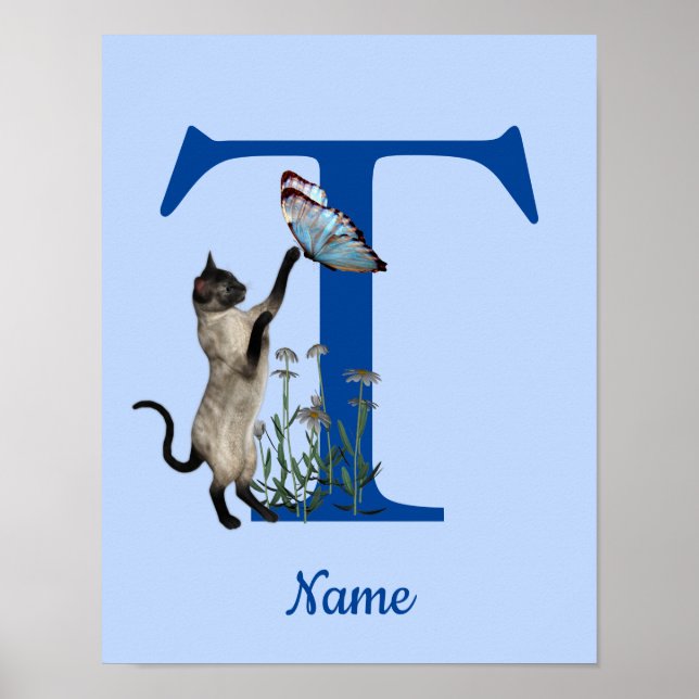 Siamese Cat Butterfly Monogram Initial T Your Name Poster (Front)