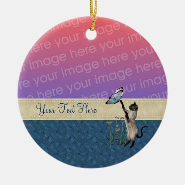 Siamese Cat Butterfly Your Photo Cute Ornament (Front)