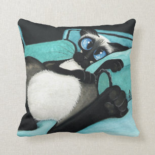 Siamese Cat by Bihrle Turquoise & Toes Cushion