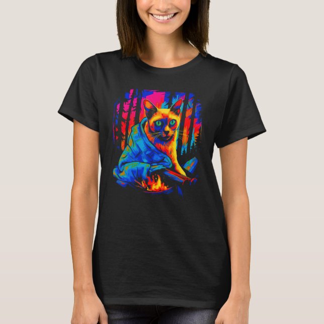 Siamese Cat Camping T-Shirt (Front)