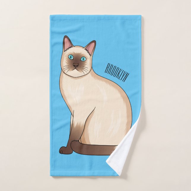 Siamese cat cartoon illustration  bath towel set (Hand Towel)
