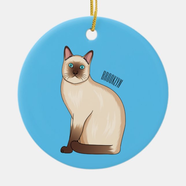 Siamese cat cartoon illustration ceramic ornament (Front)