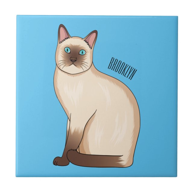 Siamese cat cartoon illustration  ceramic tile (Front)