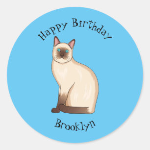 Siamese cat cartoon illustration classic round sticker