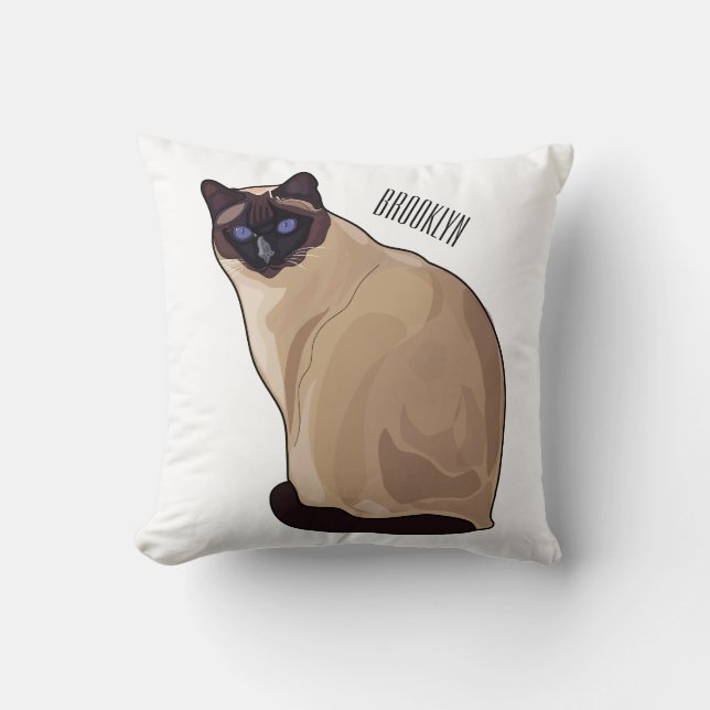 Siamese cat cartoon illustration  cushion (Front)