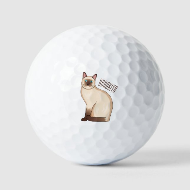 Siamese cat cartoon illustration  golf balls (Front)