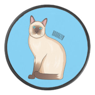 Siamese cat cartoon illustration  hockey puck