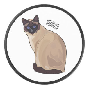 Siamese cat cartoon illustration  hockey puck