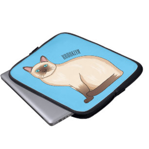 Siamese cat cartoon illustration laptop sleeve