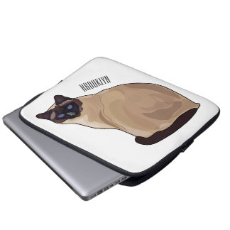 Siamese cat cartoon illustration  laptop sleeve