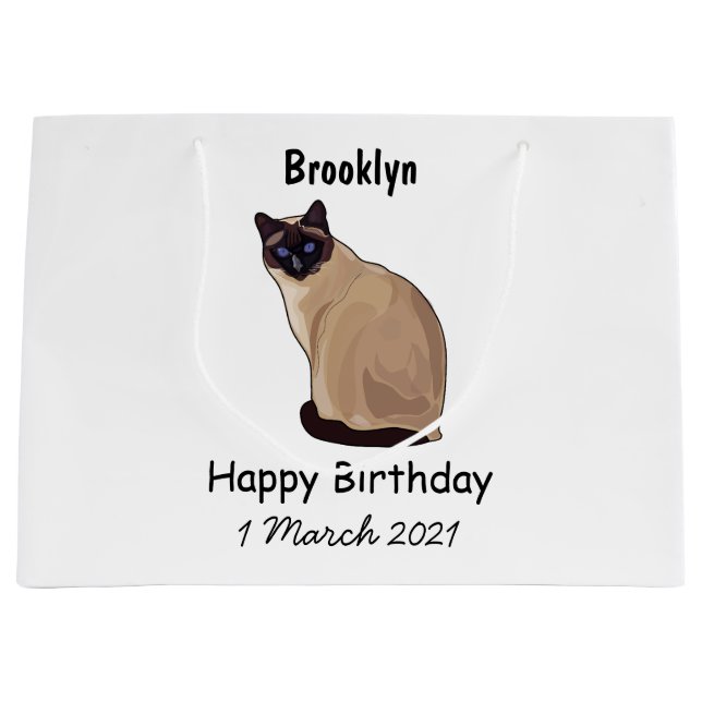 Siamese cat cartoon illustration large gift bag (Front)