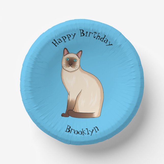 Siamese cat cartoon illustration paper plate (Front)