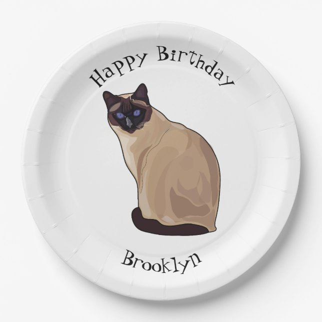 Siamese cat cartoon illustration paper plate (Front)