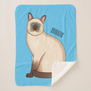 Siamese cat cartoon illustration sherpa blanket
