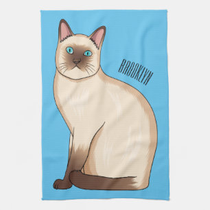 Siamese cat cartoon illustration tea towel