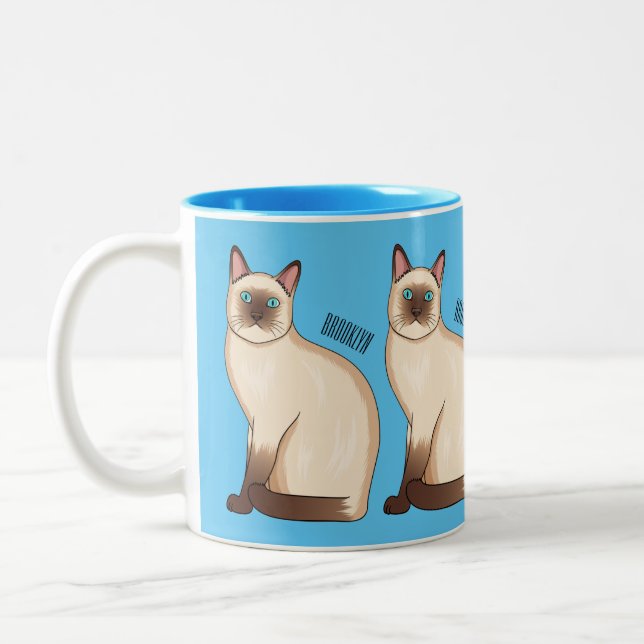 Siamese cat cartoon illustration  Two-Tone coffee mug (Left)
