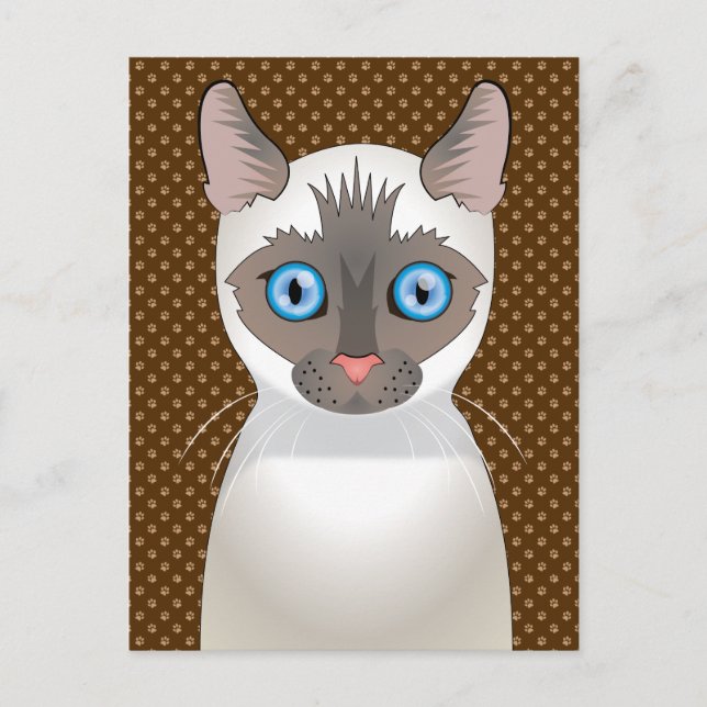 Siamese Cat Cartoon (White) Postcard (Front)