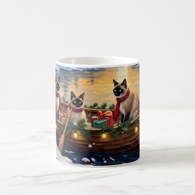 Siamese Cat Christmas Boat Holiday Coffee Mug (Center)