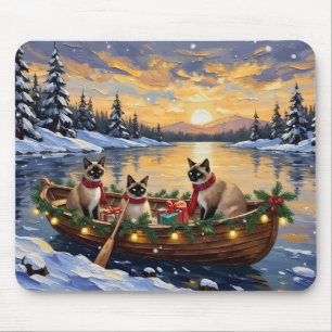Siamese Cat Christmas Boat Holiday Mouse Pad