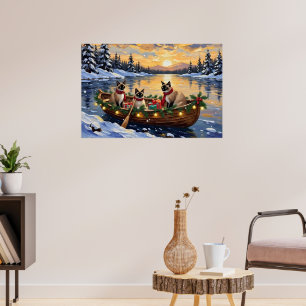 Siamese Cat Christmas Boat Holiday Poster