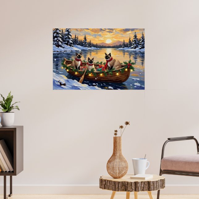 Siamese Cat Christmas Boat Holiday Poster (Living Room 3)