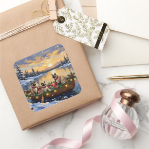 Siamese Cat Christmas Boat Holiday Square Sticker