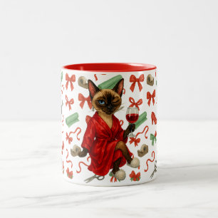 Siamese Cat Christmas Funny Holiday Chaos Glam Cat Two-Tone Coffee Mug