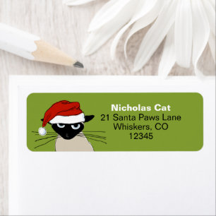 Siamese Cat Christmas Funny Santa Return Address Label