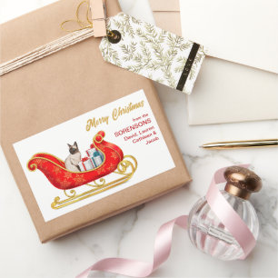 Siamese Cat Christmas Gift Sleigh Rectangular Sticker