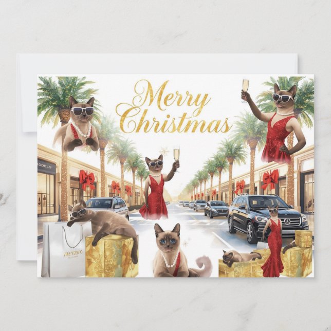 Siamese Cat Christmas Greeting from California Holiday Card (Front)