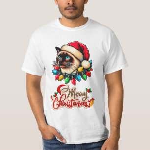 Siamese Cat Christmas Hat Xmas T-Shirt