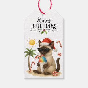 Siamese Cat Christmas in July Beach themed Gift Tags