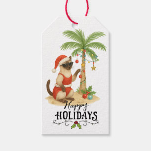Siamese Cat Christmas in July Beach themed Gift Tags